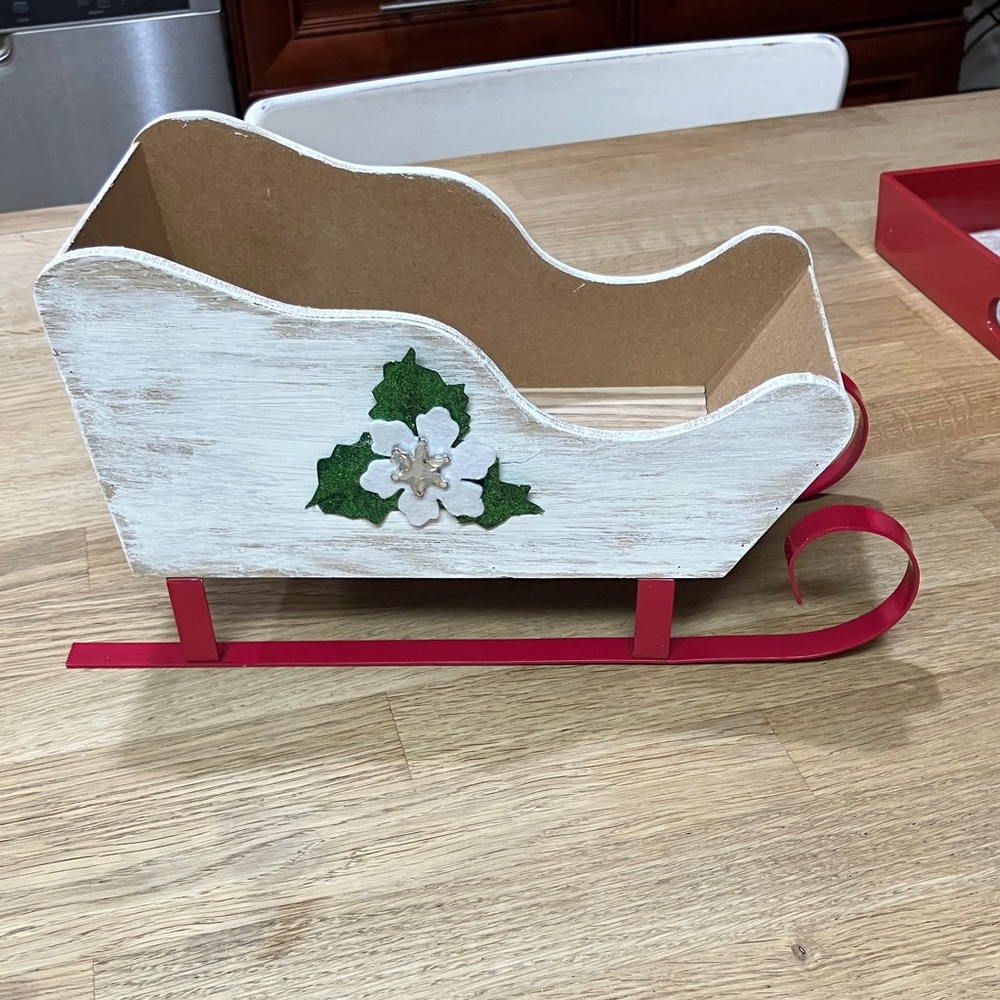 Festive White and Red rustic Holiday Sleigh Decor